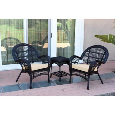 JECO W00211-2-CES001 Santa Maria Black Wicker Chair Set, Ivory Cushions - 3 Piece W00211_2-CES001